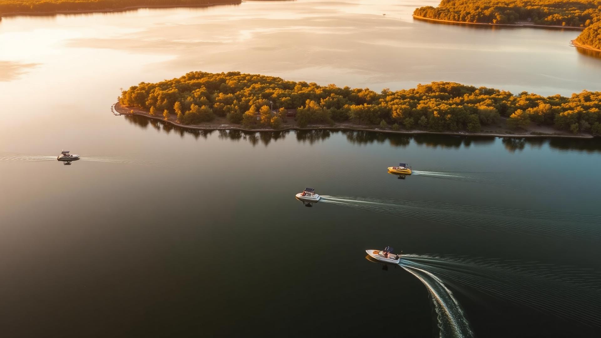 Aerial view of Lake Austin at golden hour
